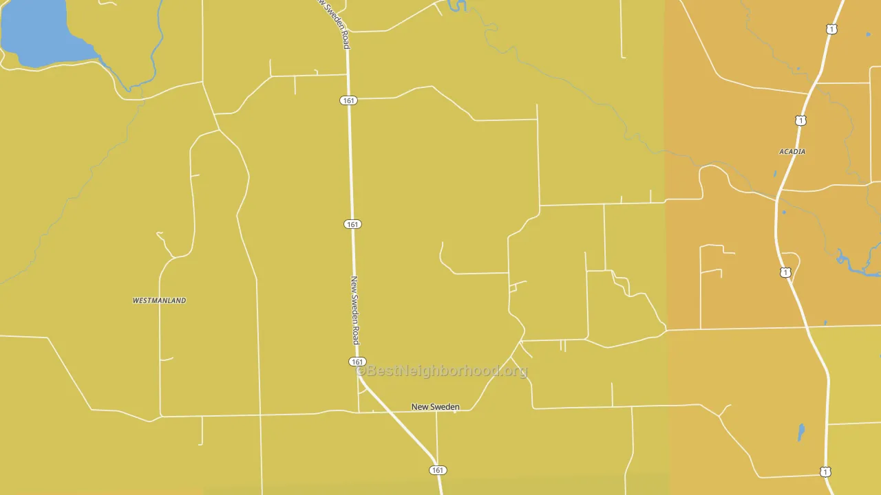 Map of the best neighborhoods in the 04762 area, with better matches in green and worse matches in red
