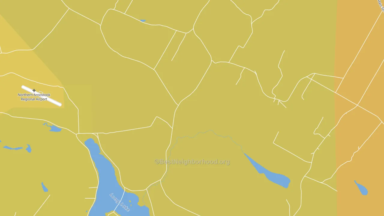 Map of the best neighborhoods in the 04773 area, with better matches in green and worse matches in red