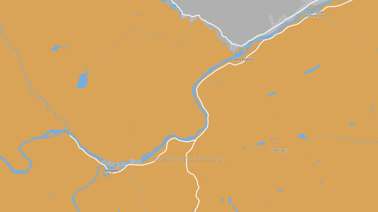 Map of the best neighborhoods in the 04774 area, with better matches in green and worse matches in red