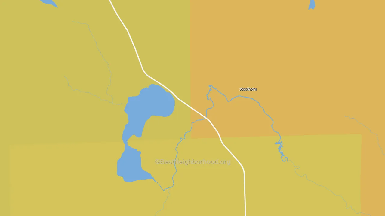 Map of the best neighborhoods in the 04783 area, with better matches in green and worse matches in red