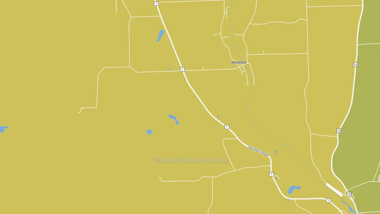 Map of the best neighborhoods in the 04787 area, with better matches in green and worse matches in red