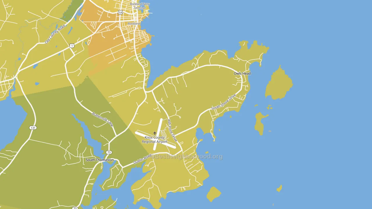 Map of the best neighborhoods in the 04854 area, with better matches in green and worse matches in red