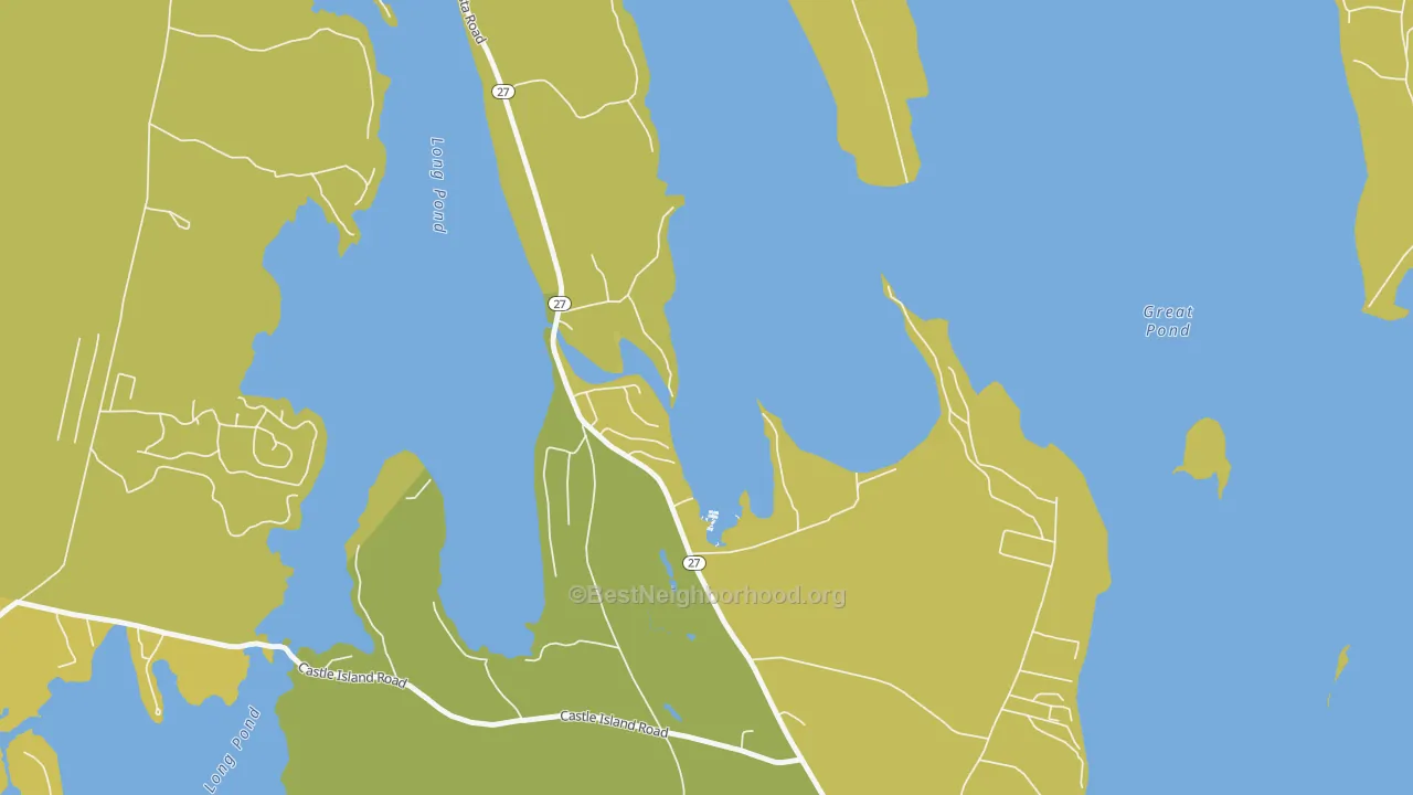 Map of the best neighborhoods in the 04918 area, with better matches in green and worse matches in red