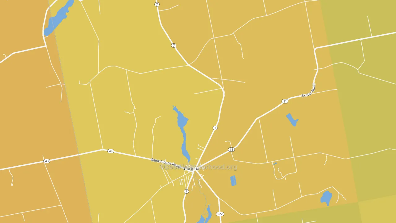 Map of the best neighborhoods in the 04928 area, with better matches in green and worse matches in red