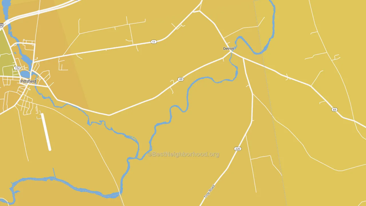 Map of the best neighborhoods in the 04929 area, with better matches in green and worse matches in red