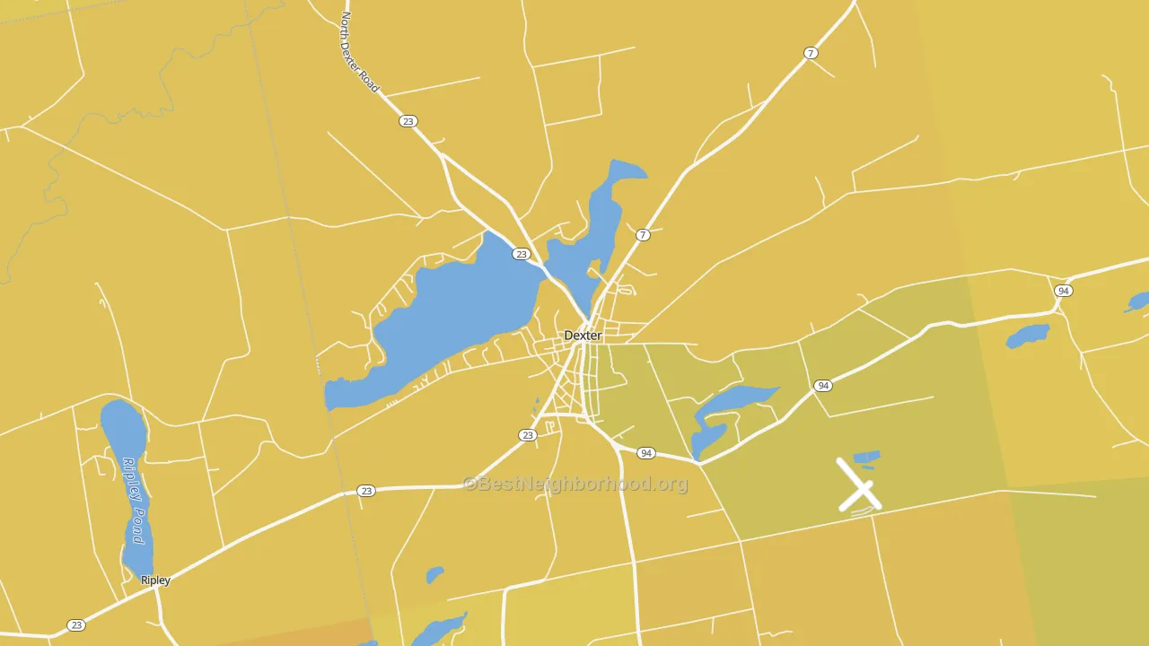 Map of the best neighborhoods in the 04930 area, with better matches in green and worse matches in red