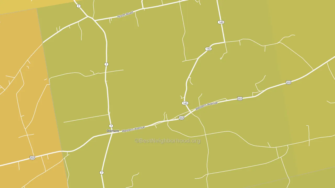 Map of the best neighborhoods in the 04932 area, with better matches in green and worse matches in red