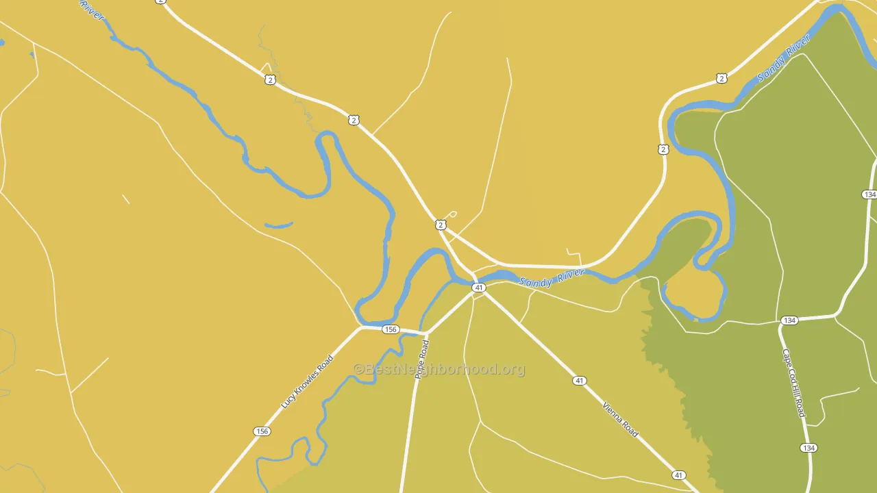 Map of the best neighborhoods in the 04940 area, with better matches in green and worse matches in red