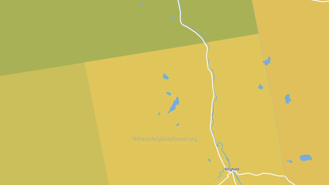 Map of the best neighborhoods in the 04947 area, with better matches in green and worse matches in red