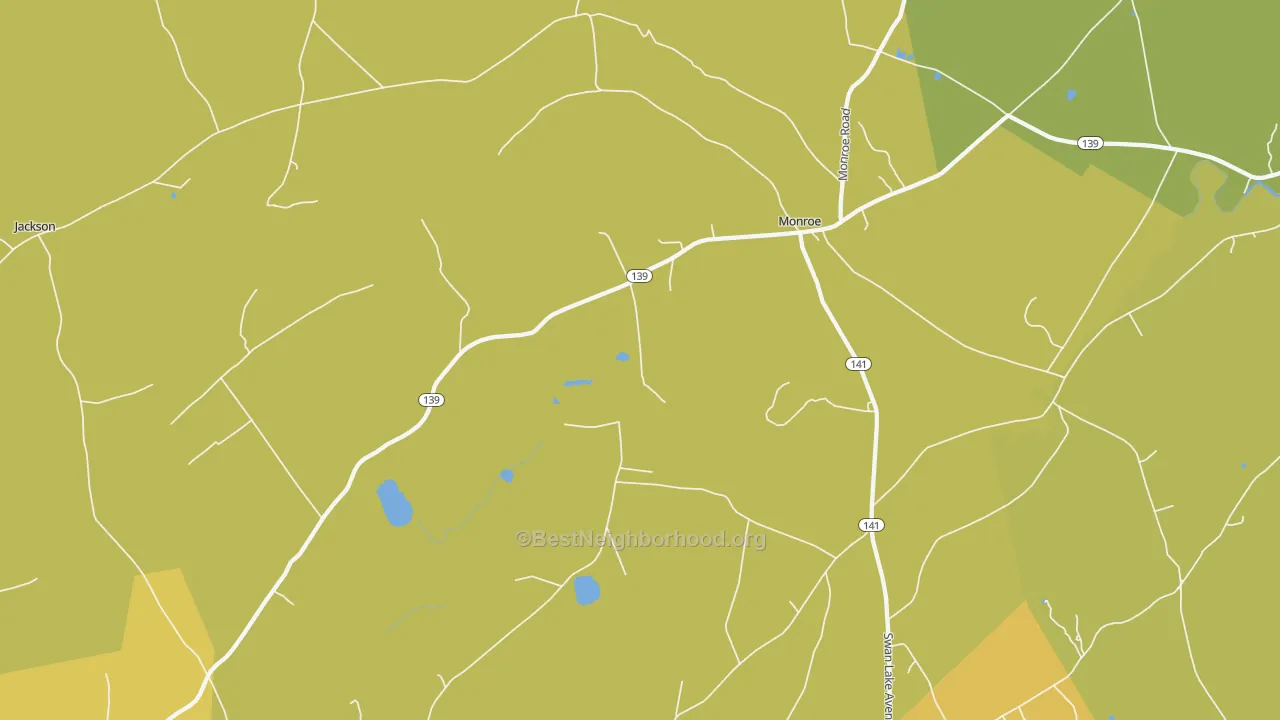 Map of the best neighborhoods in the 04951 area, with better matches in green and worse matches in red