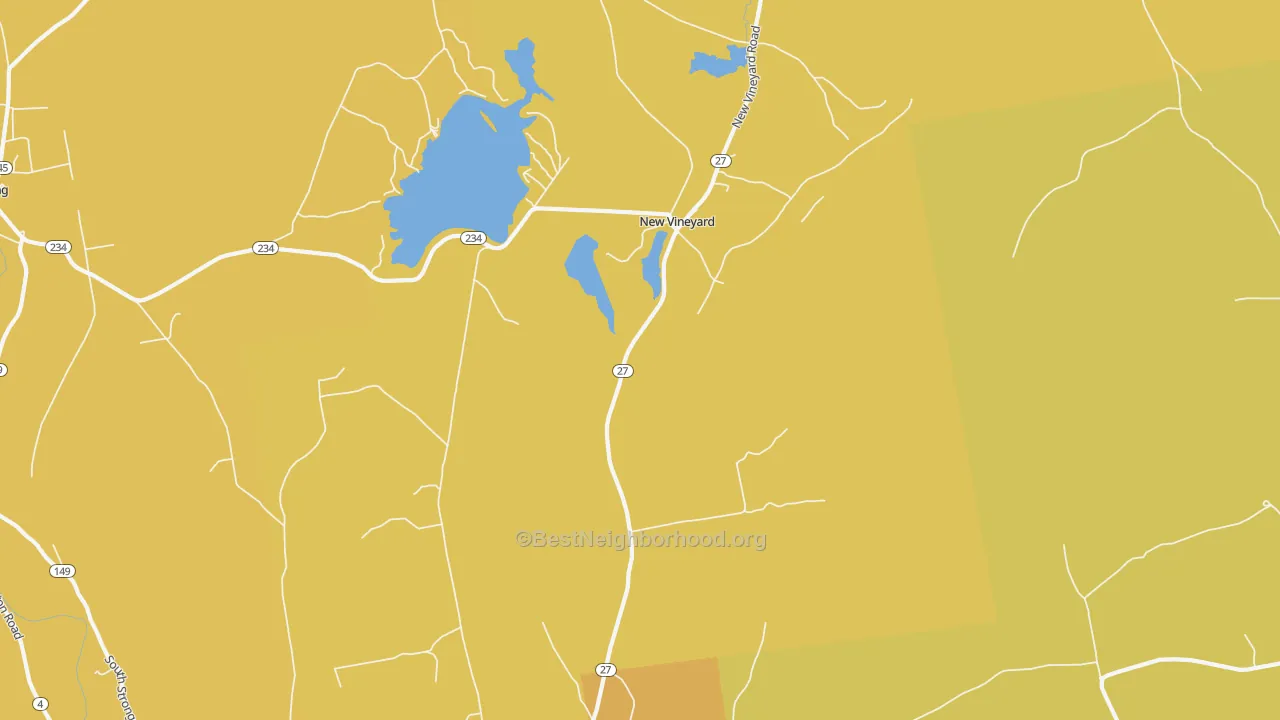 Map of the best neighborhoods in the 04956 area, with better matches in green and worse matches in red