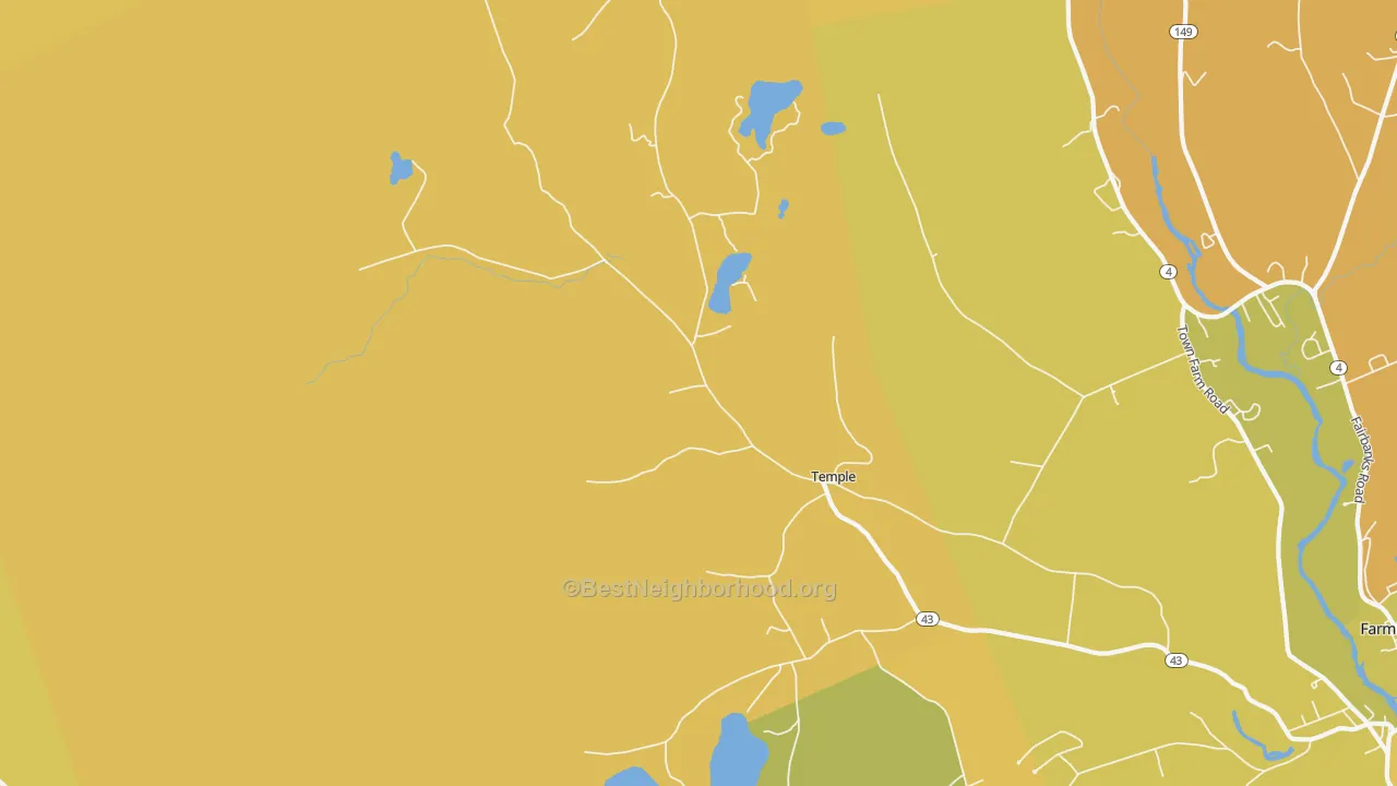 Map of the best neighborhoods in the 04984 area, with better matches in green and worse matches in red