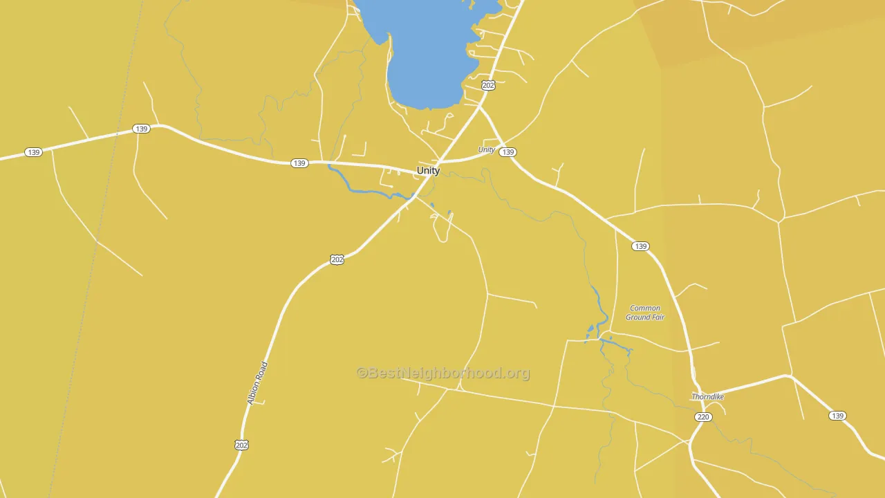 Map of the best neighborhoods in the 04988 area, with better matches in green and worse matches in red