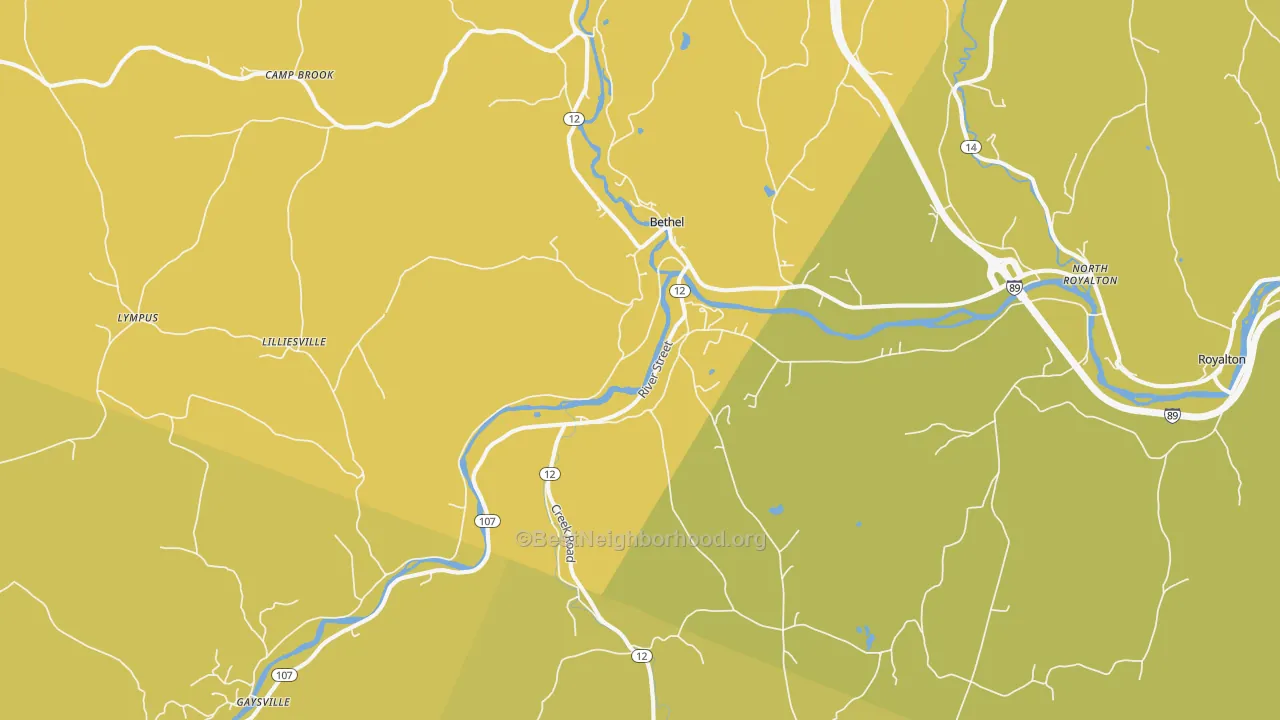 Map of the best neighborhoods in the 05032 area, with better matches in green and worse matches in red