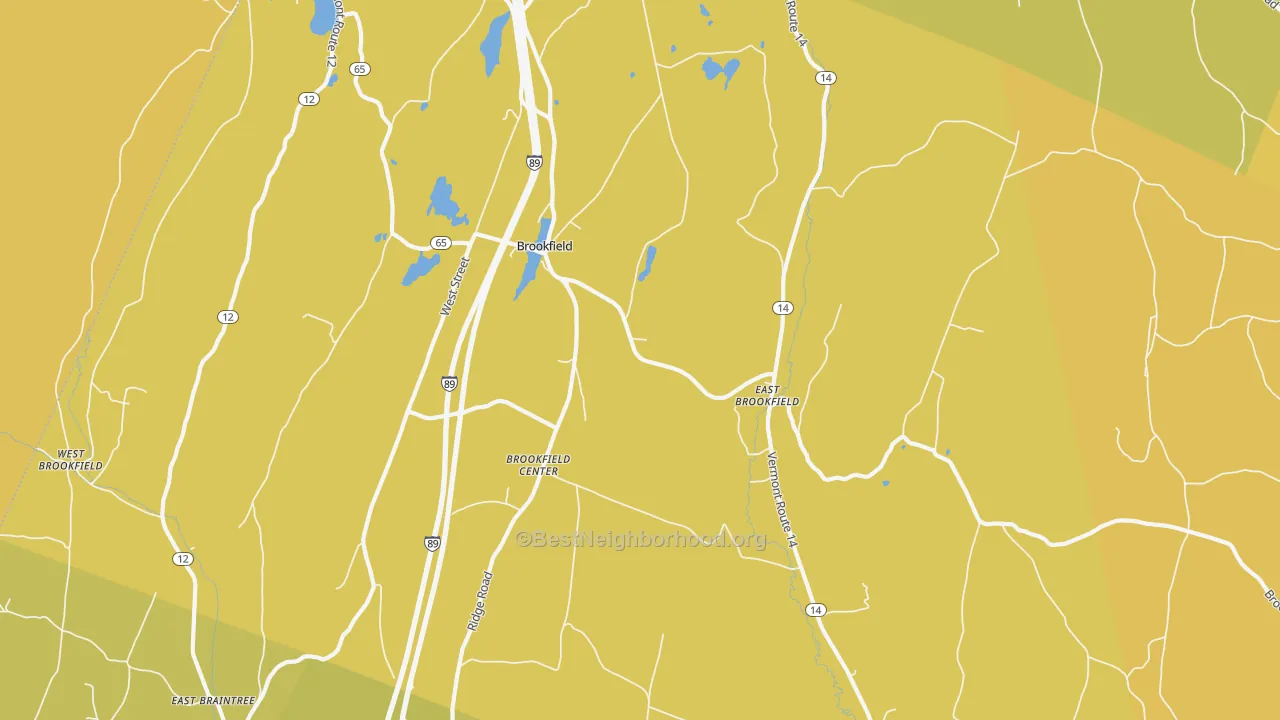 Map of the best neighborhoods in the 05036 area, with better matches in green and worse matches in red
