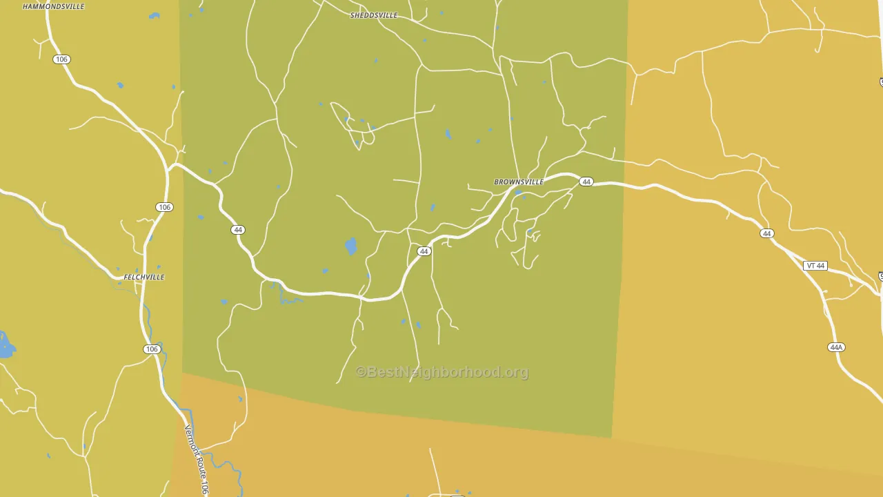 Map of the best neighborhoods in the 05037 area, with better matches in green and worse matches in red