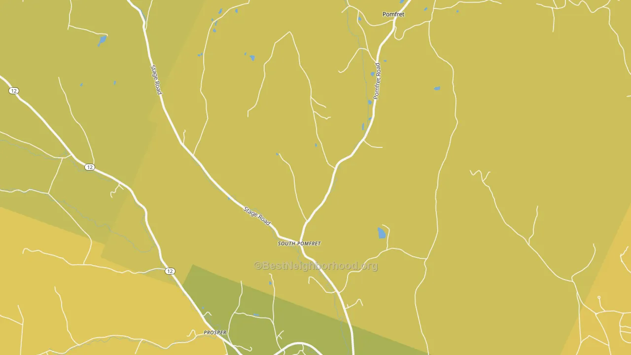 Map of the best neighborhoods in the 05067 area, with better matches in green and worse matches in red