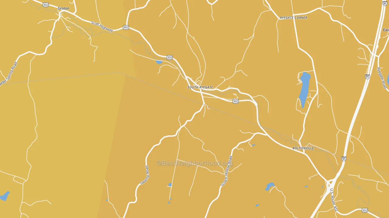 Map of the best neighborhoods in the 05069 area, with better matches in green and worse matches in red