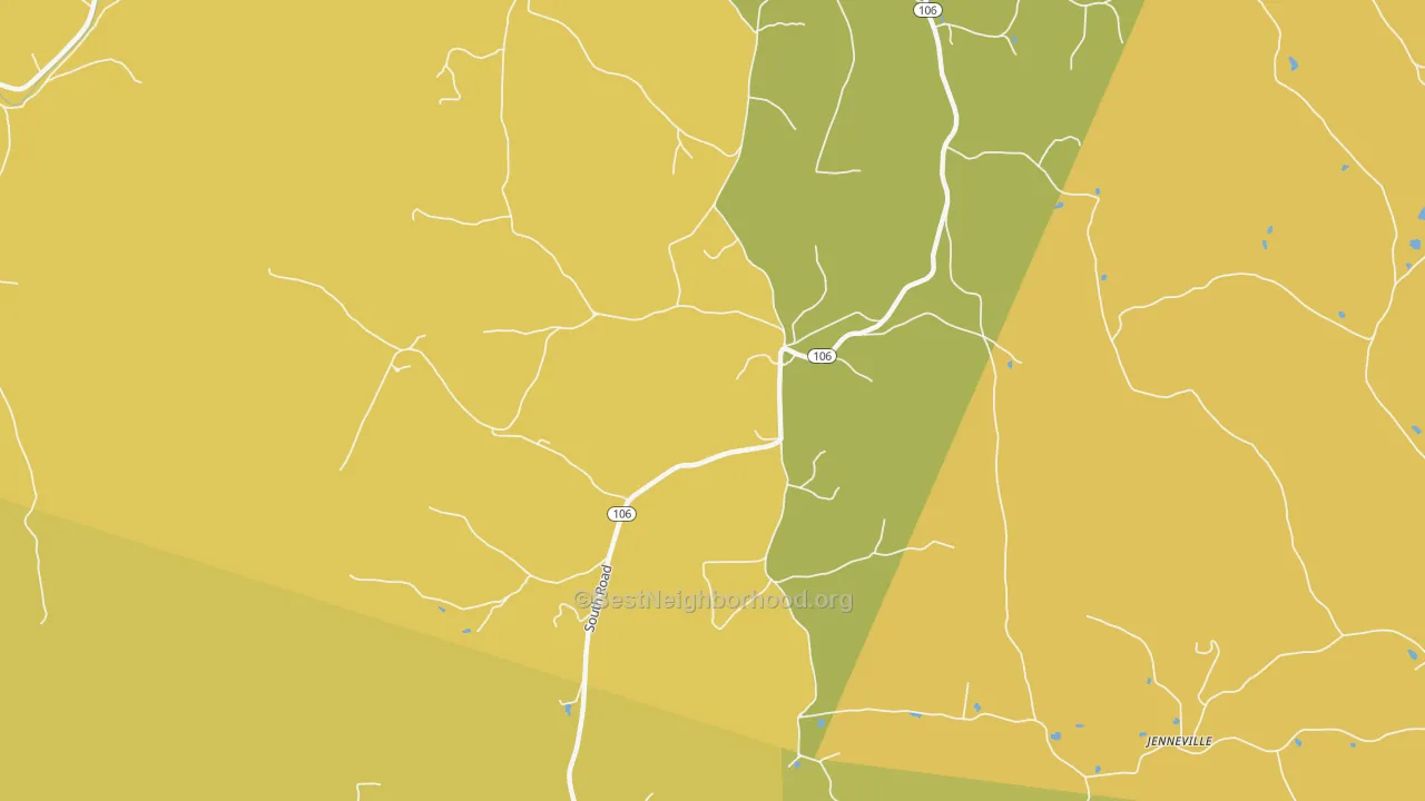Map of the best neighborhoods in the 05071 area, with better matches in green and worse matches in red