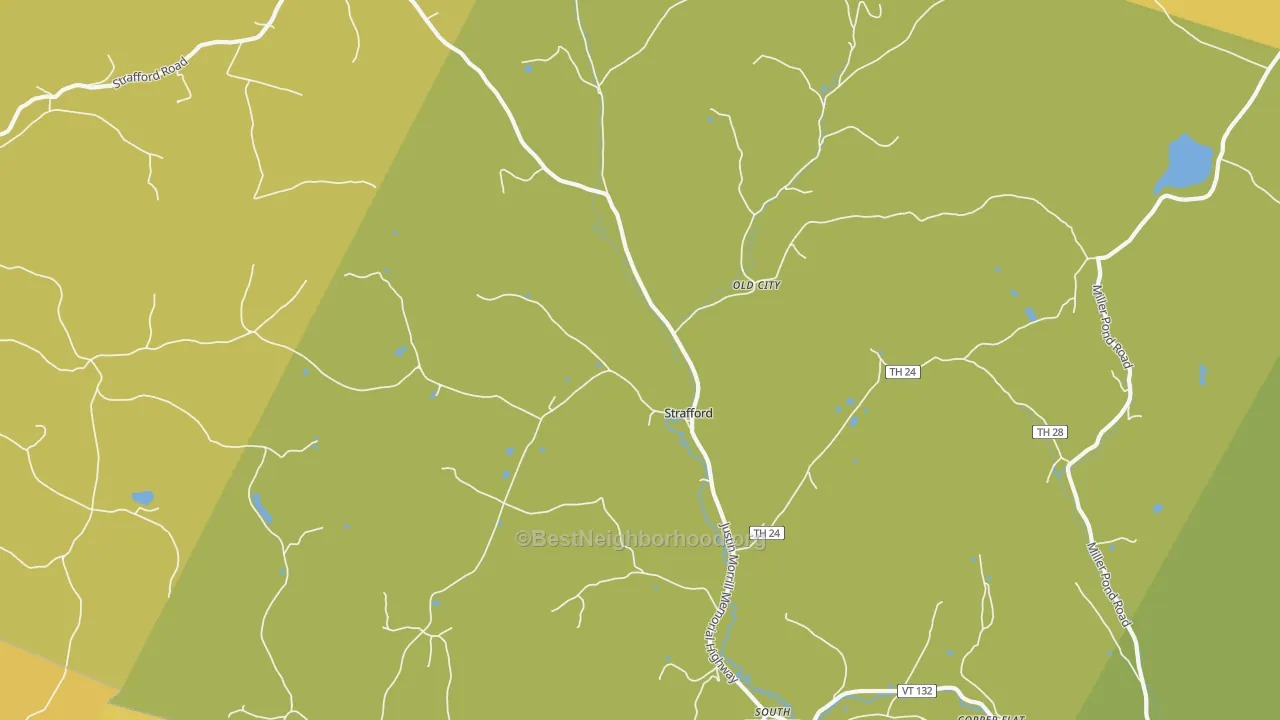Map of the best neighborhoods in the 05072 area, with better matches in green and worse matches in red