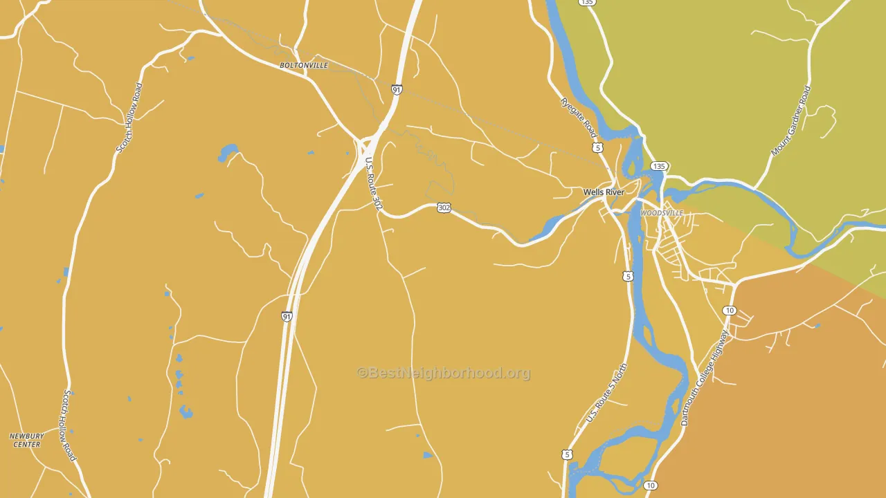 Map of the best neighborhoods in the 05081 area, with better matches in green and worse matches in red