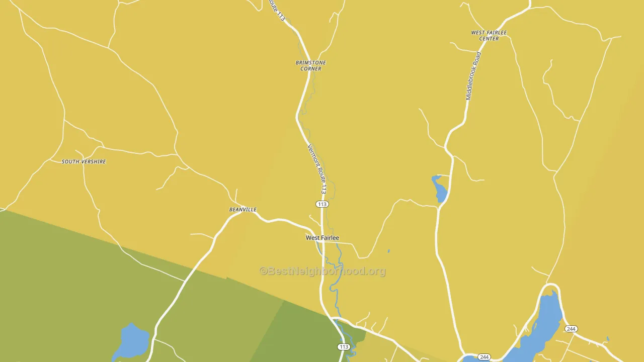 Map of the best neighborhoods in the 05083 area, with better matches in green and worse matches in red