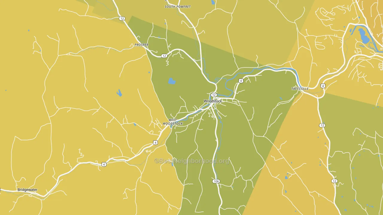 Map of the best neighborhoods in the 05091 area, with better matches in green and worse matches in red