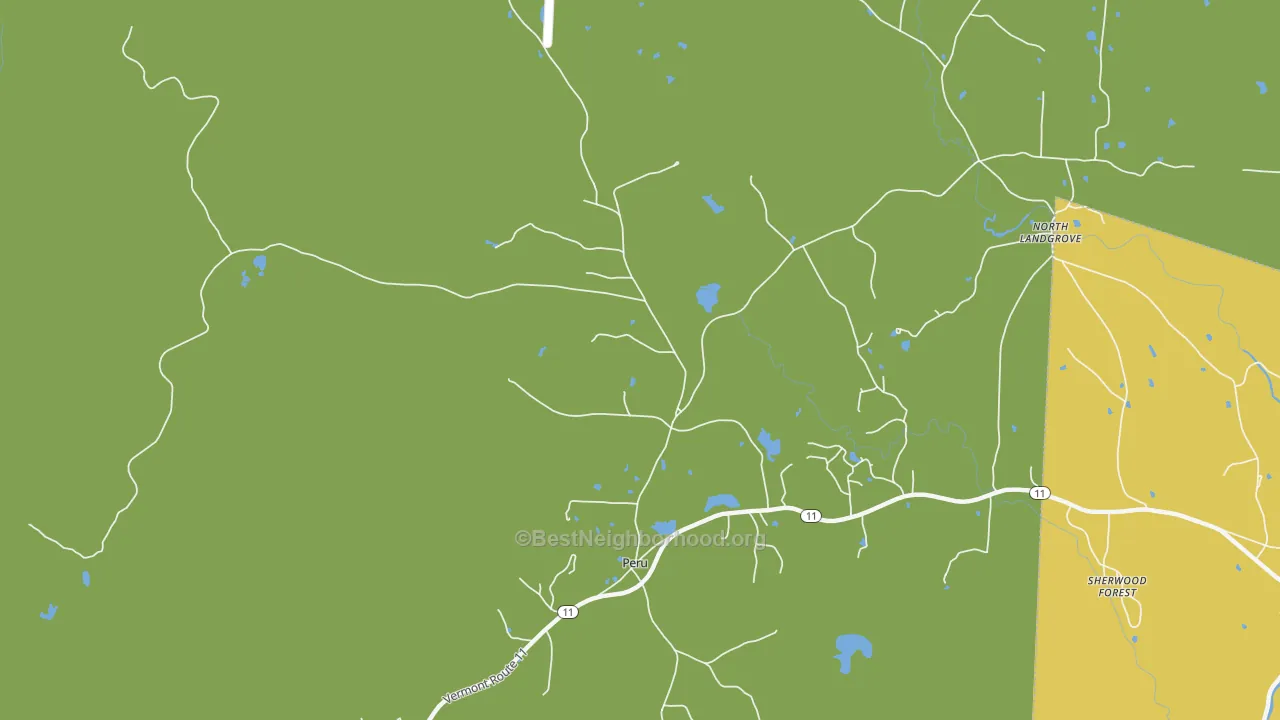 Map of the best neighborhoods in the 05152 area, with better matches in green and worse matches in red