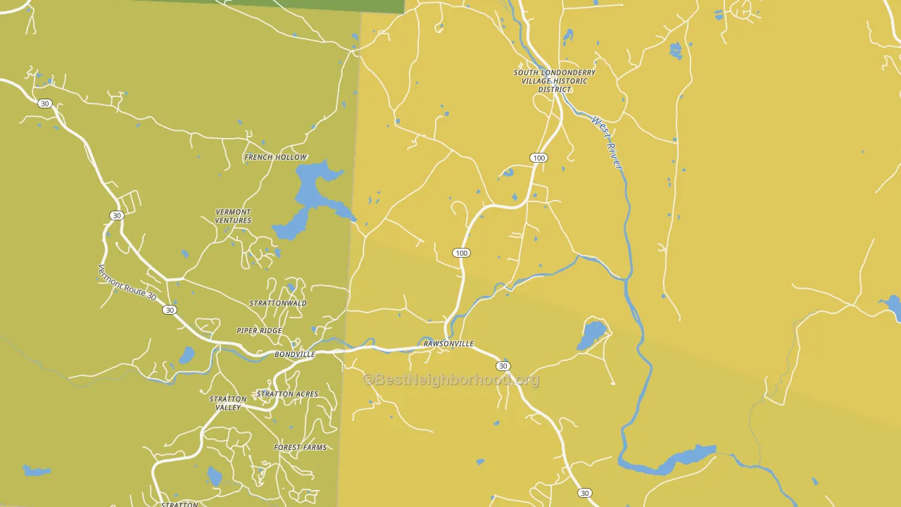 Map of the best neighborhoods in the 05155 area, with better matches in green and worse matches in red