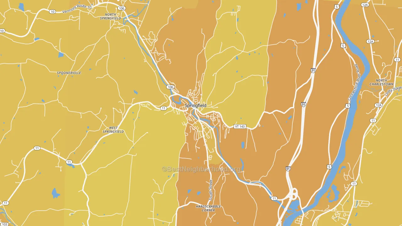 Map of the best neighborhoods in the 05156 area, with better matches in green and worse matches in red