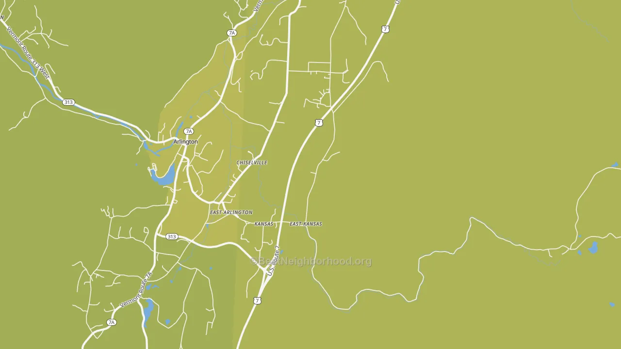 Map of the best neighborhoods in the 05252 area, with better matches in green and worse matches in red