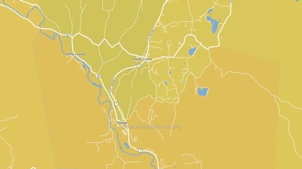 Map of the best neighborhoods in the 05261 area, with better matches in green and worse matches in red