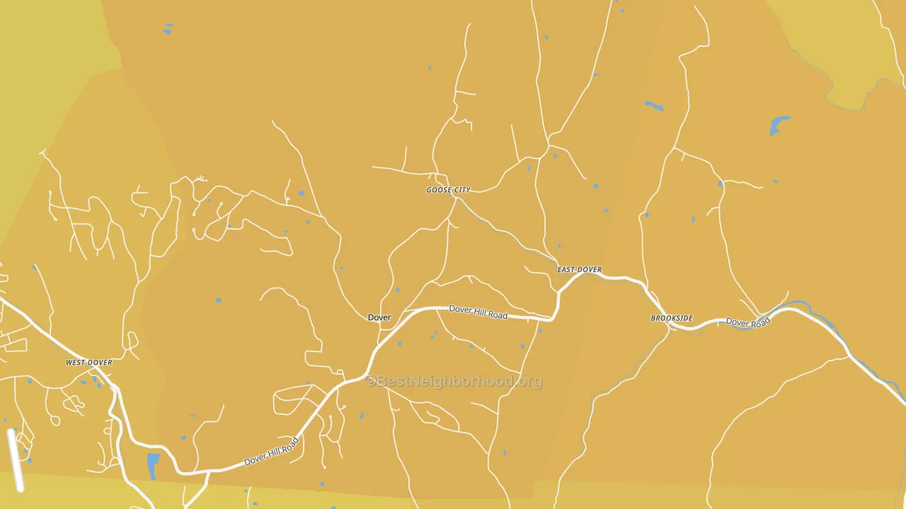 Map of the best neighborhoods in the 05341 area, with better matches in green and worse matches in red