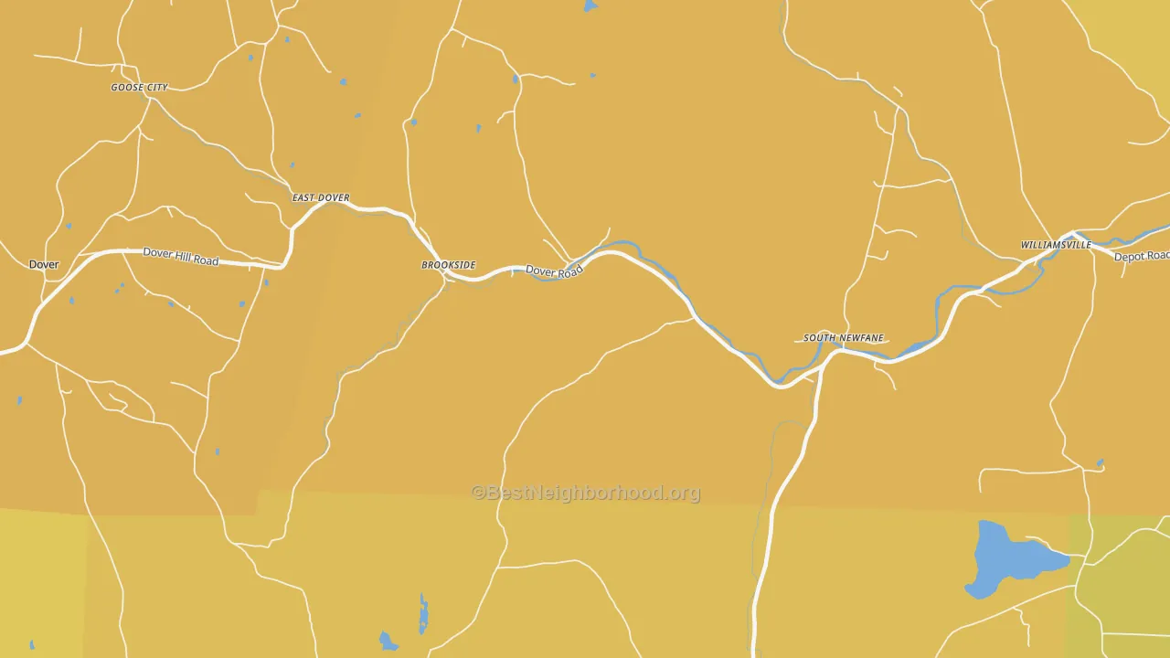 Map of the best neighborhoods in the 05351 area, with better matches in green and worse matches in red