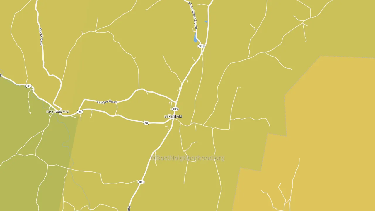 Map of the best neighborhoods in the 05441 area, with better matches in green and worse matches in red