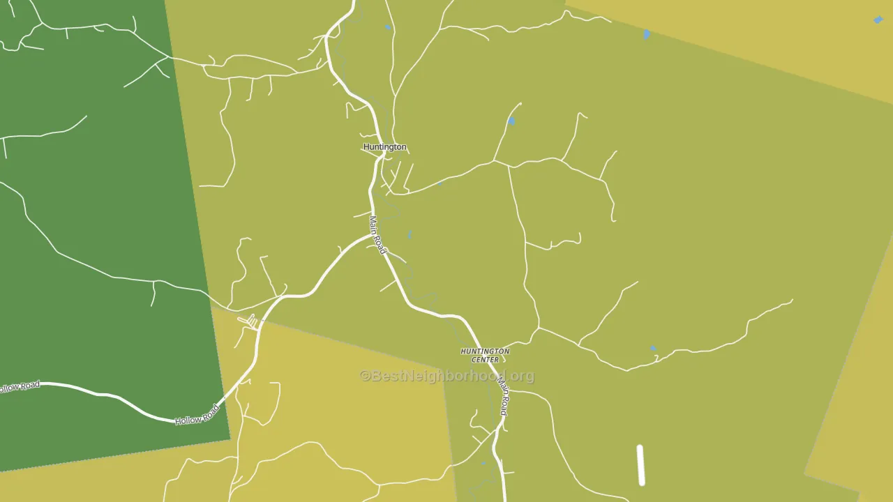 Map of the best neighborhoods in the 05462 area, with better matches in green and worse matches in red