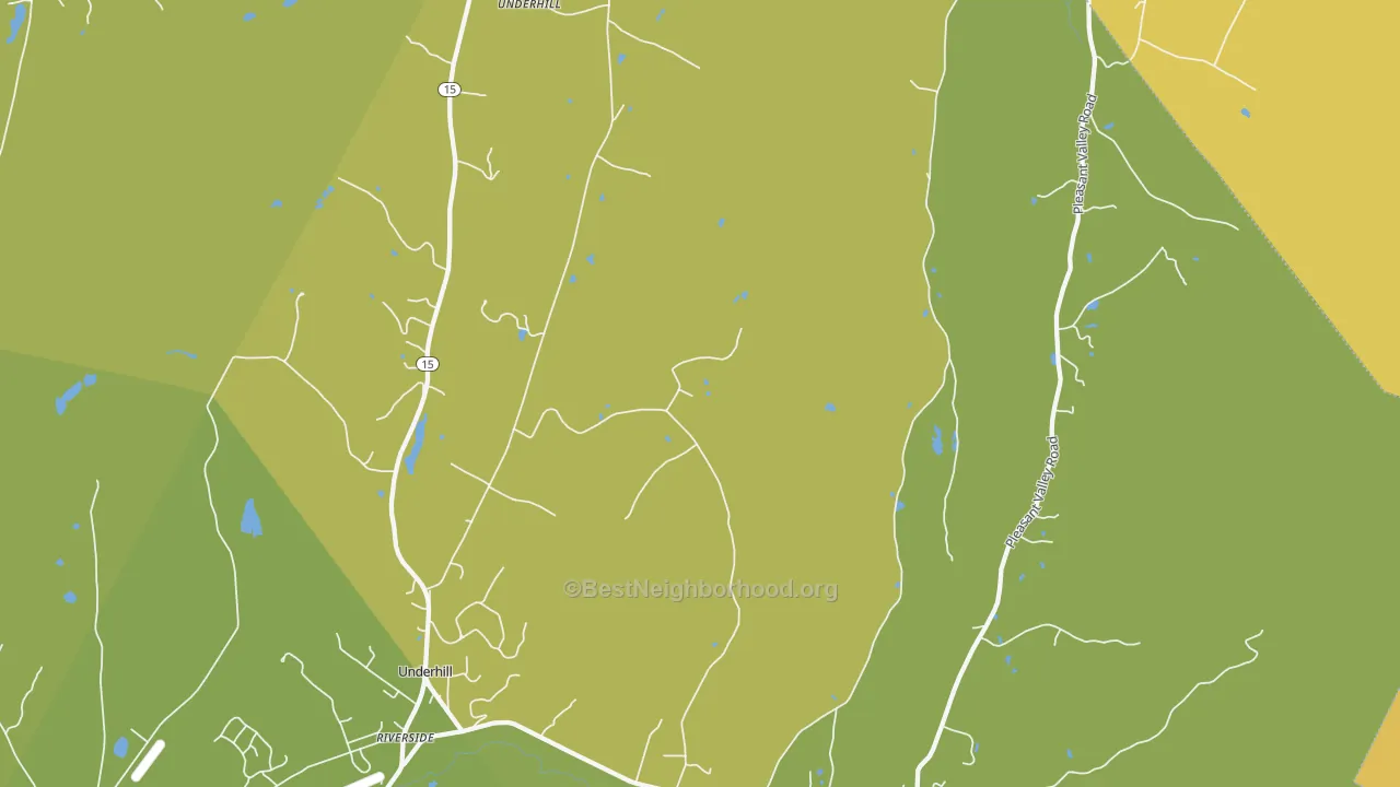 Map of the best neighborhoods in the 05489 area, with better matches in green and worse matches in red