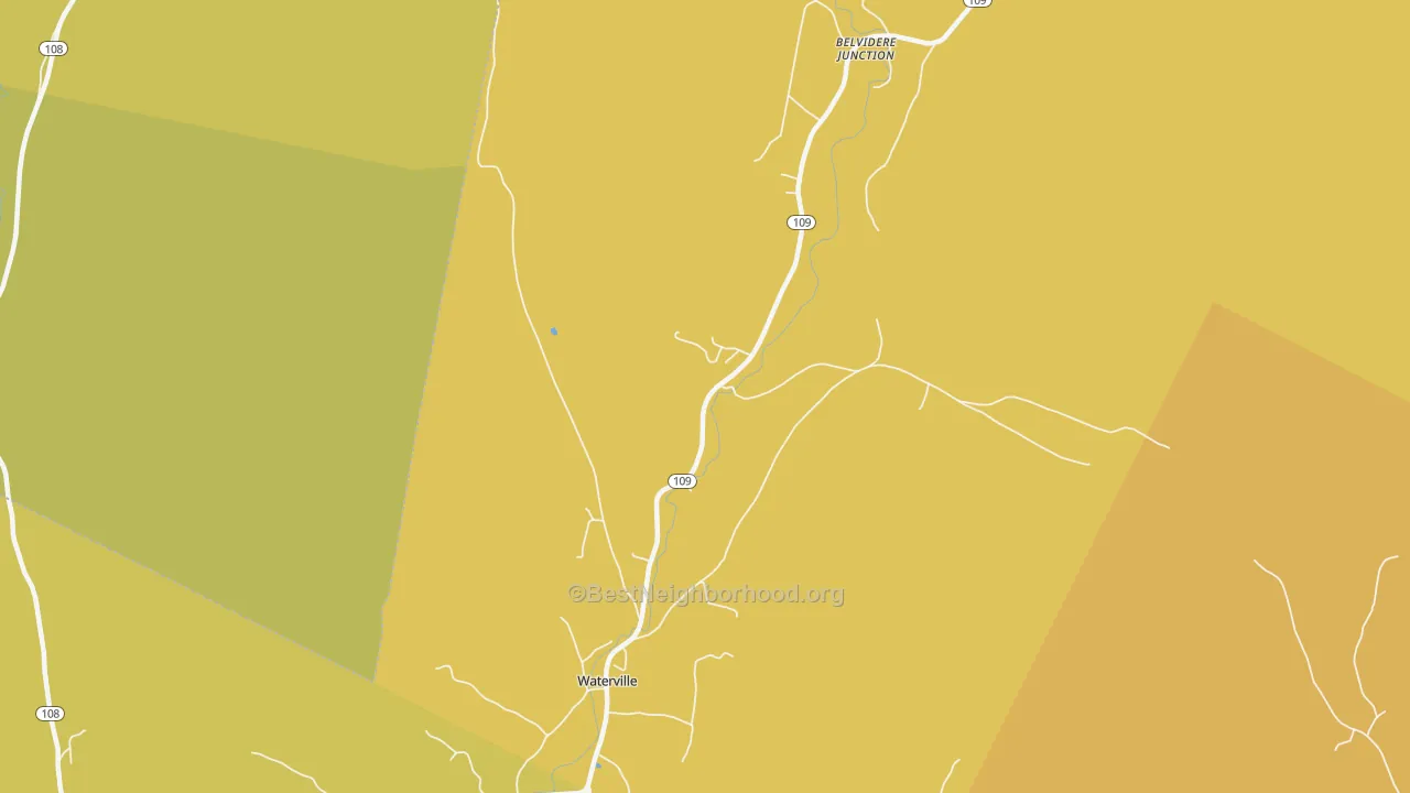 Map of the best neighborhoods in the 05492 area, with better matches in green and worse matches in red