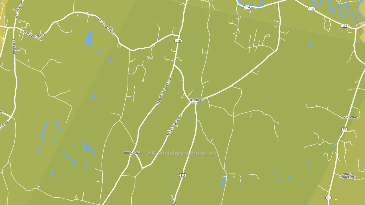 Map of the best neighborhoods in the 05494 area, with better matches in green and worse matches in red