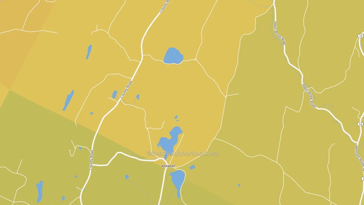 Map of the best neighborhoods in the 05640 area, with better matches in green and worse matches in red