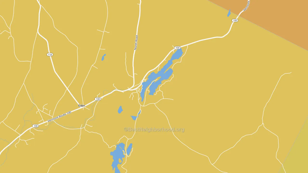 Map of the best neighborhoods in the 05653 area, with better matches in green and worse matches in red