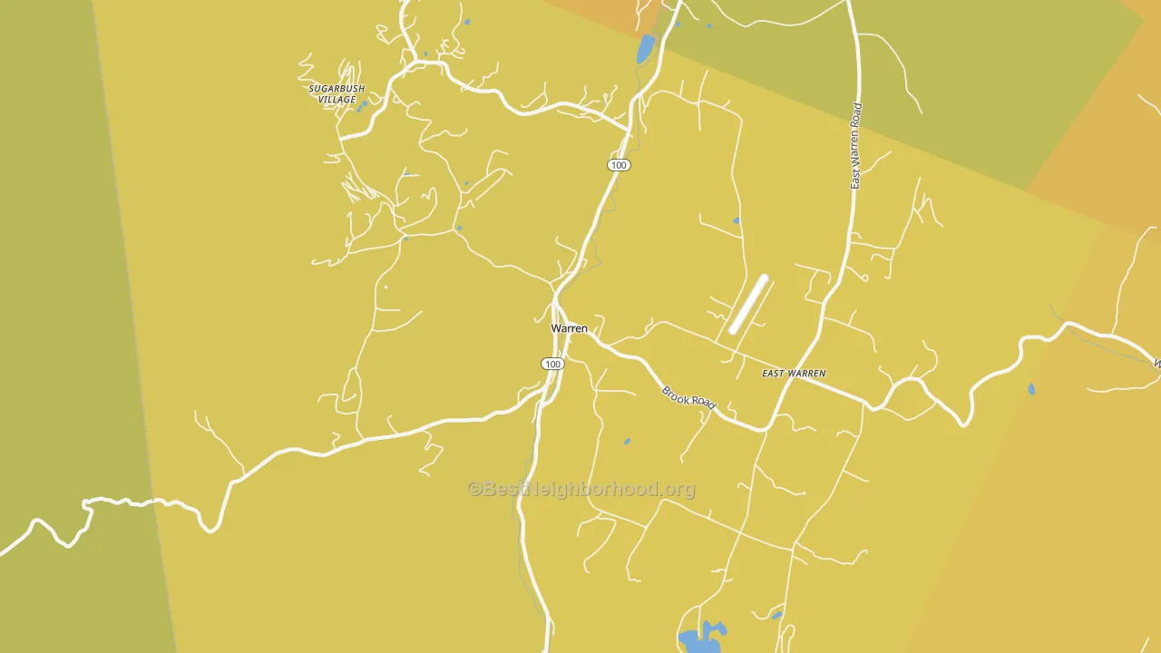 Map of the best neighborhoods in the 05674 area, with better matches in green and worse matches in red