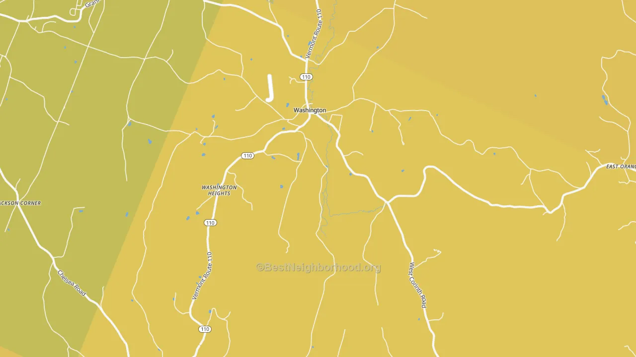 Map of the best neighborhoods in the 05675 area, with better matches in green and worse matches in red