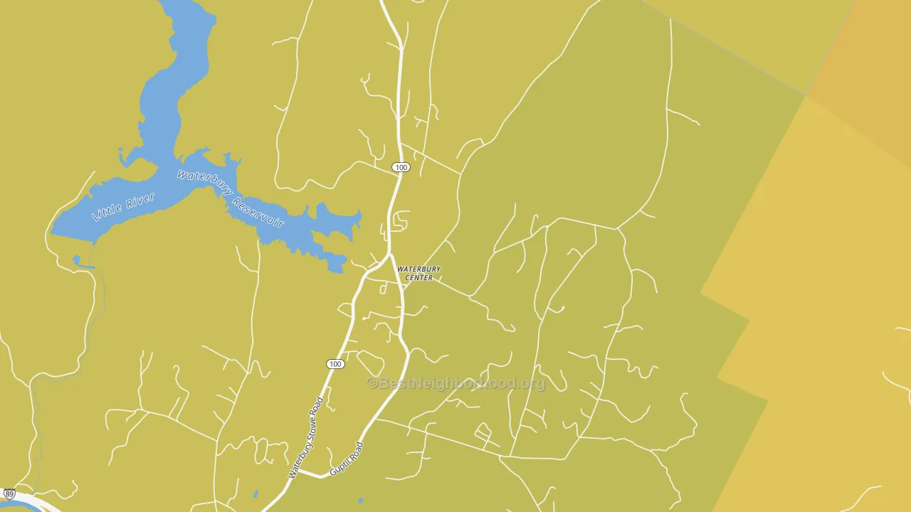 Map of the best neighborhoods in the 05677 area, with better matches in green and worse matches in red