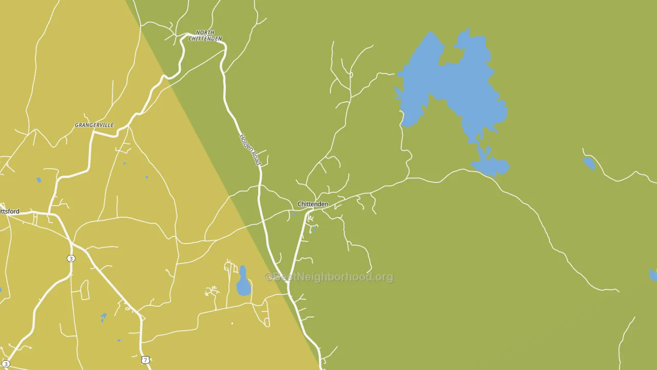 Map of the best neighborhoods in the 05737 area, with better matches in green and worse matches in red