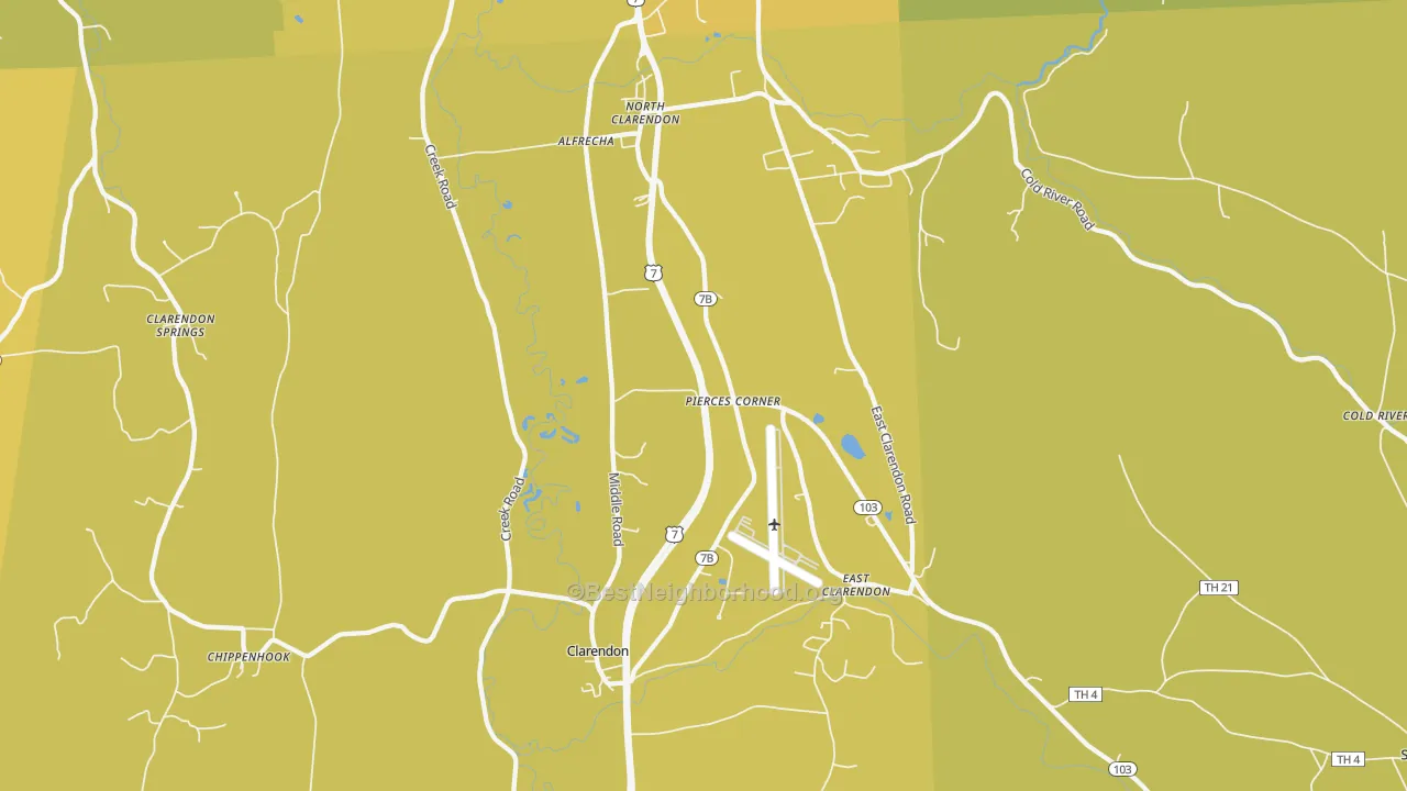 Map of the best neighborhoods in the 05759 area, with better matches in green and worse matches in red
