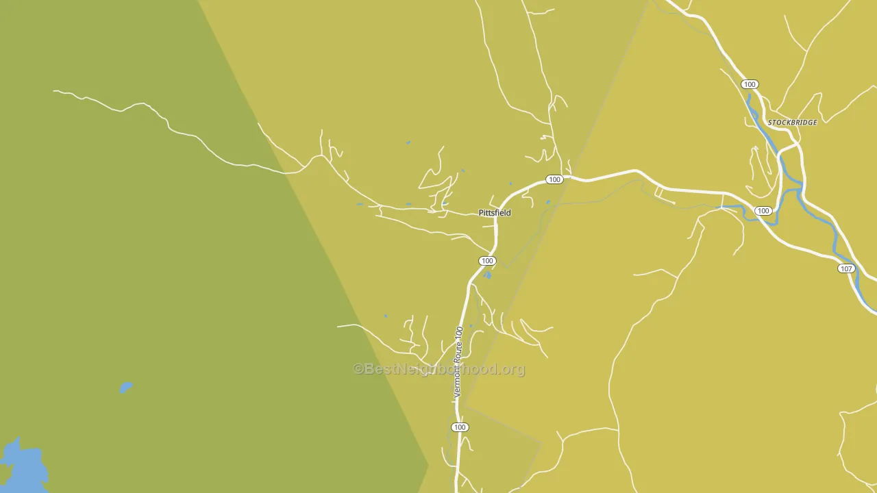 Map of the best neighborhoods in the 05762 area, with better matches in green and worse matches in red
