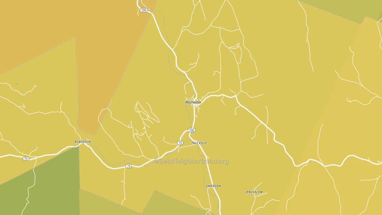 Map of the best neighborhoods in the 05767 area, with better matches in green and worse matches in red