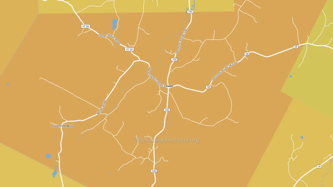 Map of the best neighborhoods in the 05847 area, with better matches in green and worse matches in red