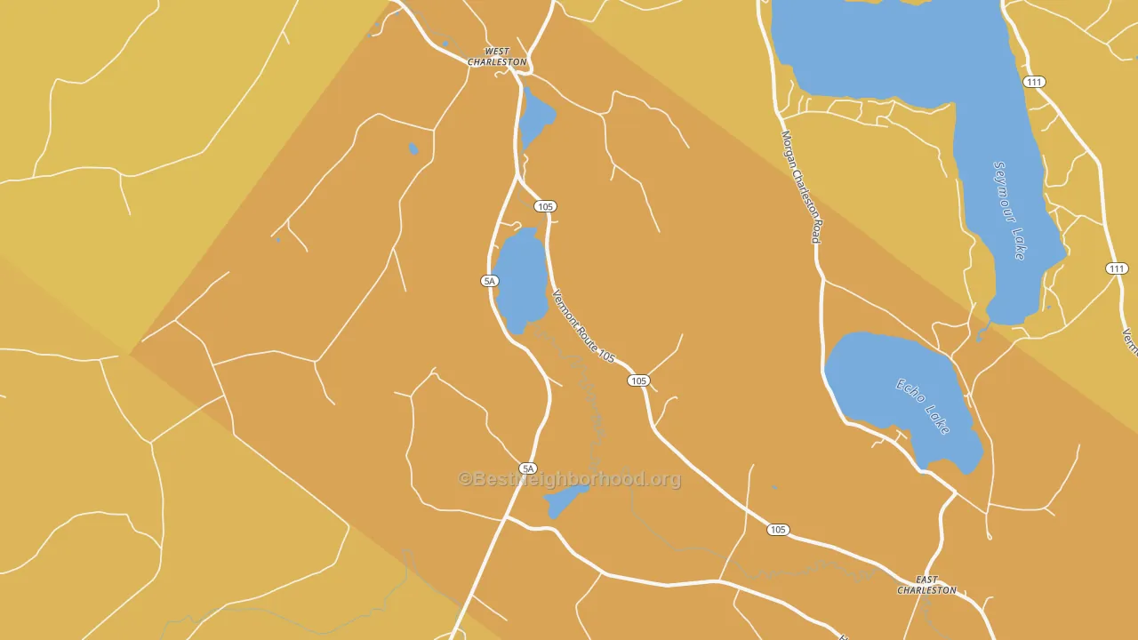 Map of the best neighborhoods in the 05872 area, with better matches in green and worse matches in red